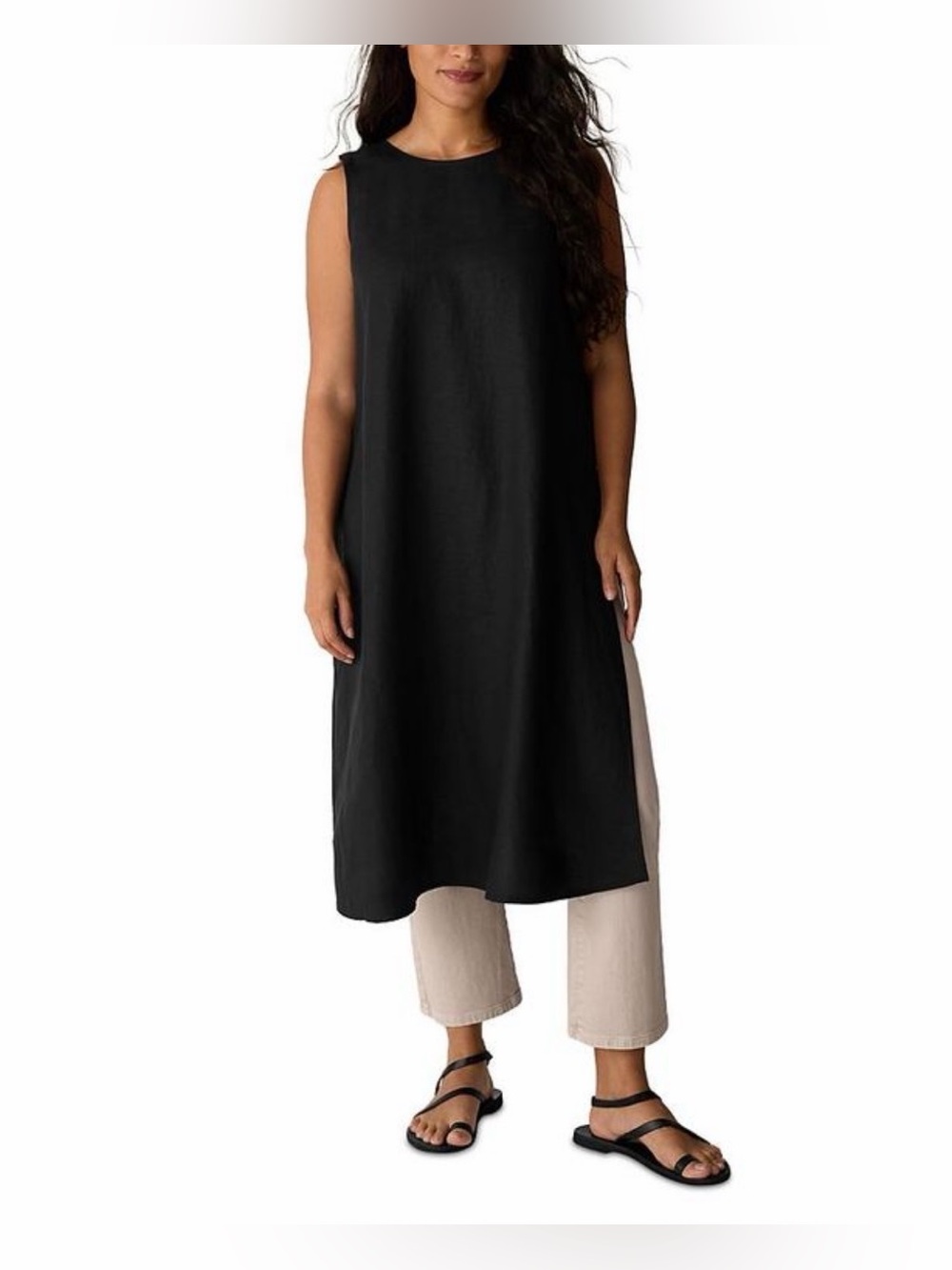 NWT Eileen Fisher Black Linen Round Neck Tunic PS